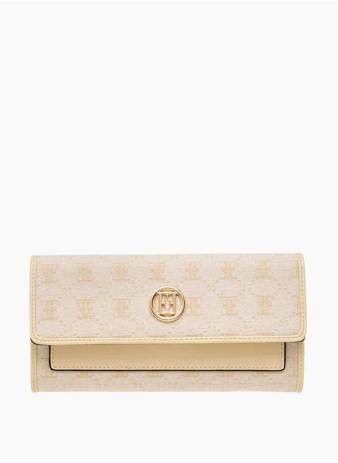 ELLE Women Monogram Textured Wallet with Button Closure