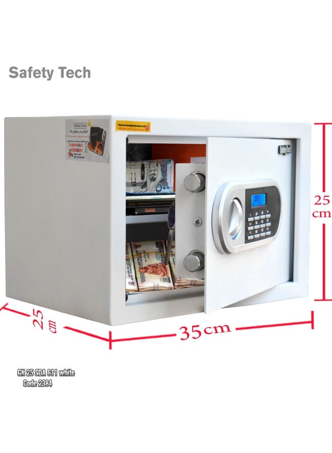 سيفتي تيك خزنة أمان رقمية من Safety Tech - نظام إنذار مبكر ورقمي - مفتاحان للطوارئ - أمان مزدوج - حامل لخمسة مفاتيح - 25 × 35 × 25 سم - ضمان 5 سنوات - GN25 SDA أبيض - Image 4