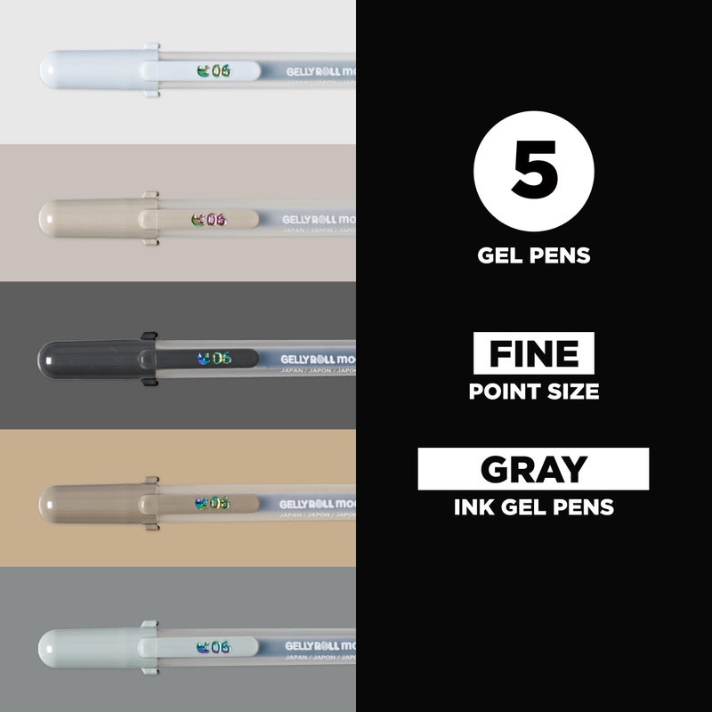 SAKURA Gelly Roll Moonlight 5 Pack, 06 Fine point, Opaque Gray Gel Pens, Creamy Smooth Ink, Writes on Dark Paper - Image 2