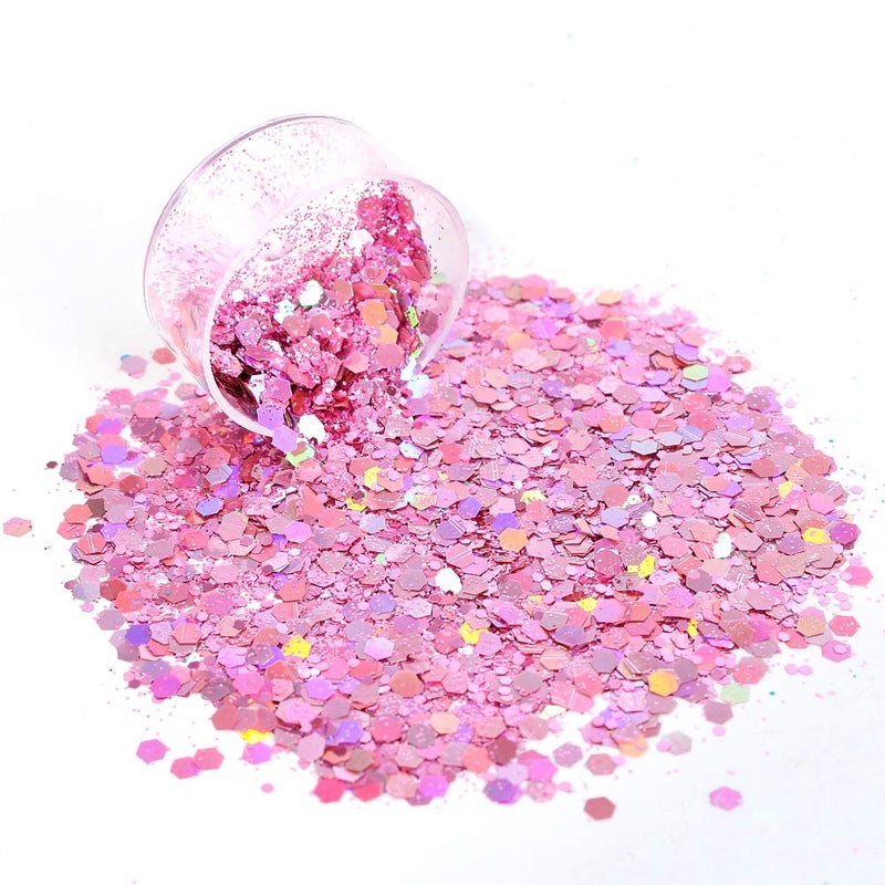 Estanoite Holographic Chunky Sequins 12 Colors Mixed Laser Cosmetic Glitter for Face, Body, Eye, Hair, Nail Art, Lip Gloss - Festival Glitter Makeup with Different Hexagon Sizes (Metallic Mix) - Image 2