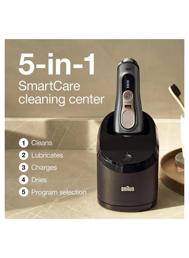براون ماكينة حلاقة Series 9 Pro Wet & Dry مع مركز عناية ذكي 5 في 1 وحقيبة سفر بلون معدني نبيل 9465cc