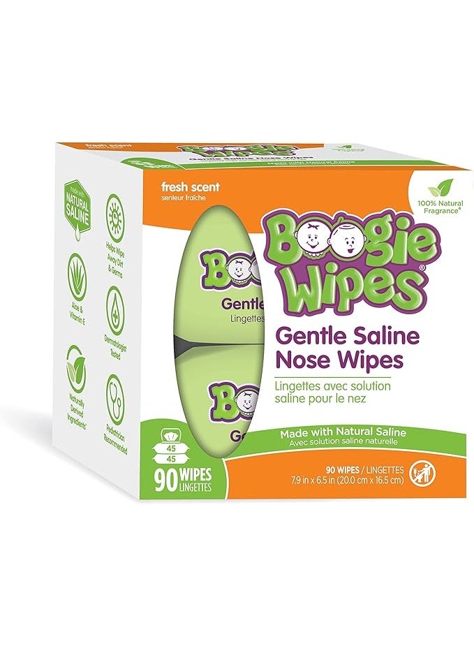 Boogie Wipes Saline Nose by for Baby & Kids, Face, Hand & Body, FSA/HSA Eligible, Made with Vitamin E, Aloe, and Natural Saline, Fresh Scent, 45 Count (Pack of 2) - Image 2