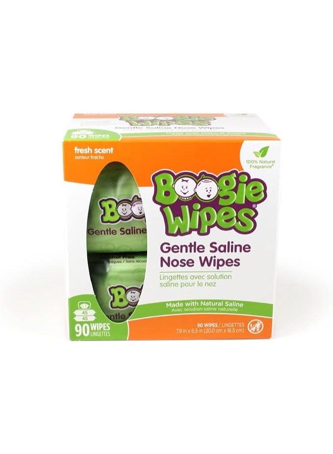 Boogie Wipes Saline Nose by for Baby & Kids, Face, Hand & Body, FSA/HSA Eligible, Made with Vitamin E, Aloe, and Natural Saline, Fresh Scent, 45 Count (Pack of 2) - Image 1
