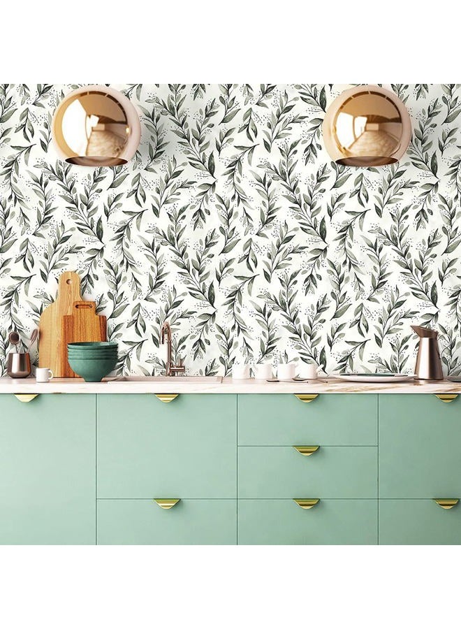 Livebor Olive Leaf Wallpaper Peel and Stick Leaf Contact Paper 17.7inch x 78.7inch Floral Peel and Stick Wallpaper Modern Farmhouse Wallpaper Neutral Sage Wallpaper Self Adhesive Decorative Paper - Image 3