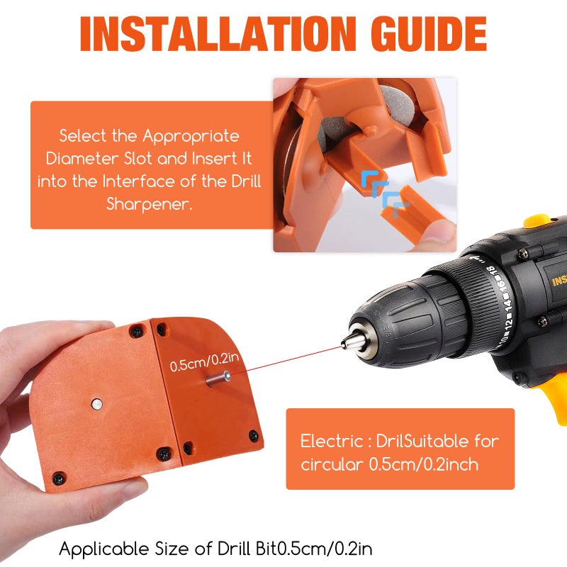 BUXUNA Drill Bit Sharpener, Drill Bit Sharpener for All Bits(5/64''- 5/8''), Multipurpose Drill Bits Grinding Sharpener, Portable Drill Grinder Grinding Tool, Powered by Electric Drills - Image 4