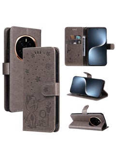 For Honor Magic7 Cat Bee Embossing Pattern Shockproof Leather Case(Grey)