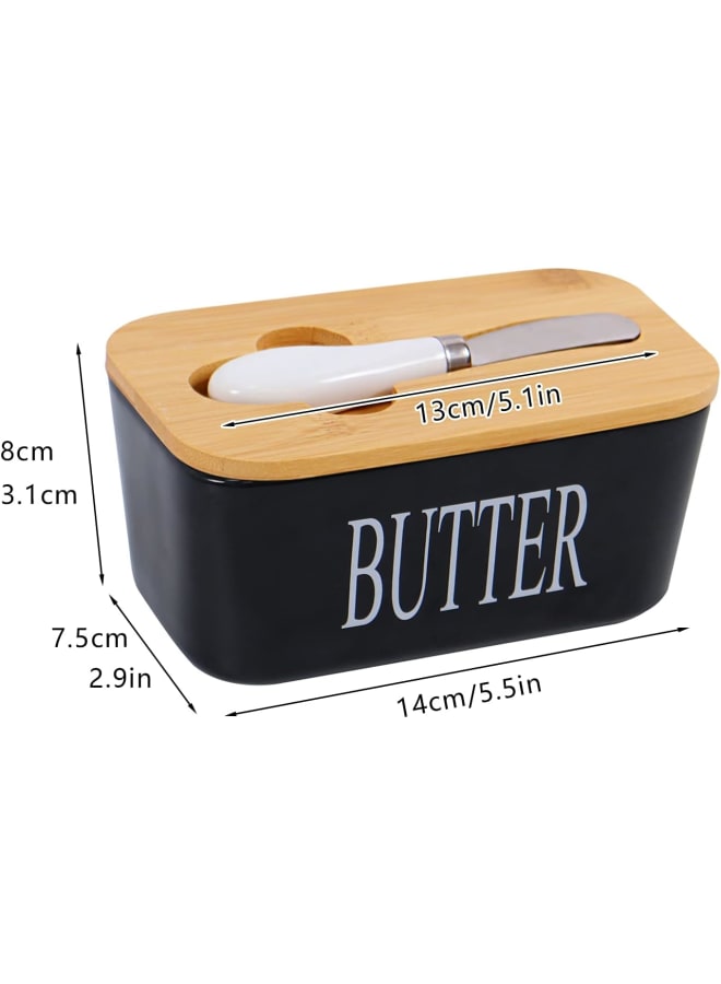 Ceramic Butter Dish with Lid for Countertop,Large Butter Keeper with Knife,Porcelain Covered Butter Holder and Container,Perfect for East West Coast black - Image 2