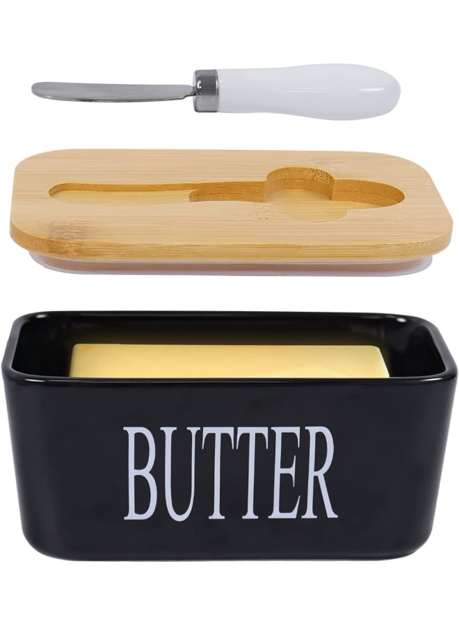 Ceramic Butter Dish with Lid for Countertop,Large Butter Keeper with Knife,Porcelain Covered Butter Holder and Container,Perfect for East West Coast black - Image 1