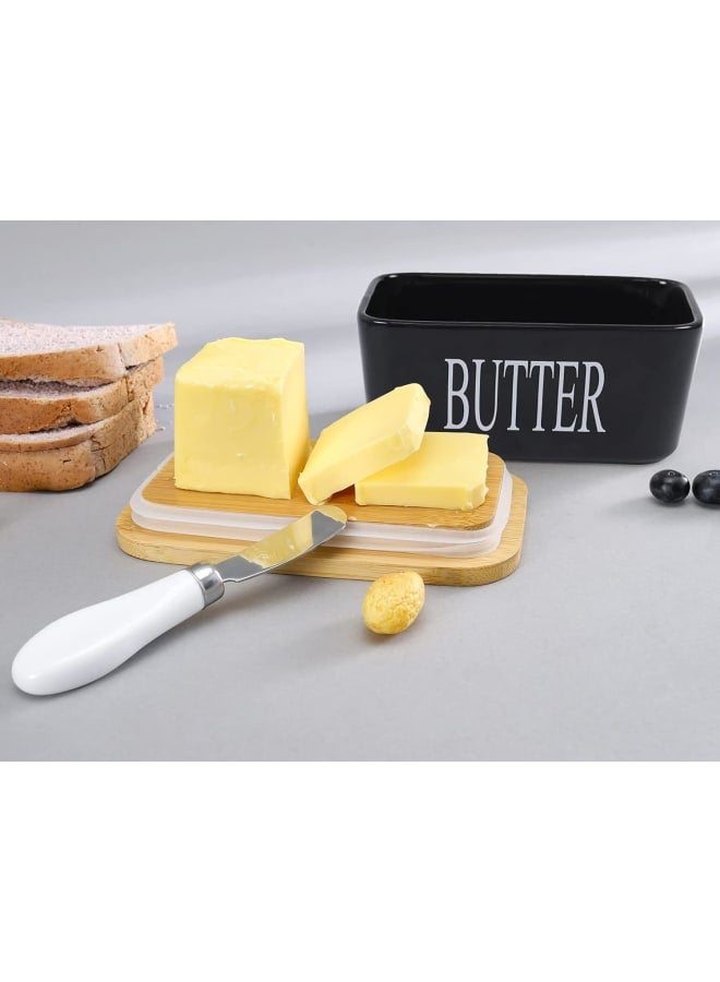 Ceramic Butter Dish with Lid for Countertop,Large Butter Keeper with Knife,Porcelain Covered Butter Holder and Container,Perfect for East West Coast black - Image 3