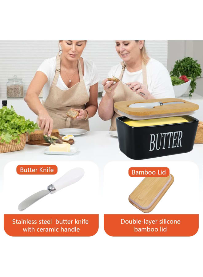 Ceramic Butter Dish with Lid for Countertop,Large Butter Keeper with Knife,Porcelain Covered Butter Holder and Container,Perfect for East West Coast black - Image 4