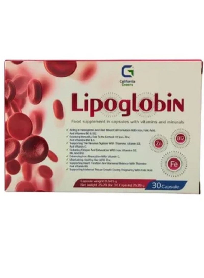 California Greens lipoglobin  contains zinc , b12 30capsules - Image 1