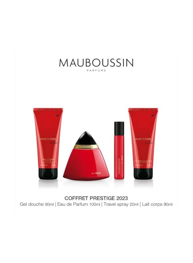 موبوسين SET MAUBOUSSIN   IN RED PRESTIGE  EDP 100ML+ Shower Gel 90ML + B. Lotion 90ML + EDP 20 ML - Image 1