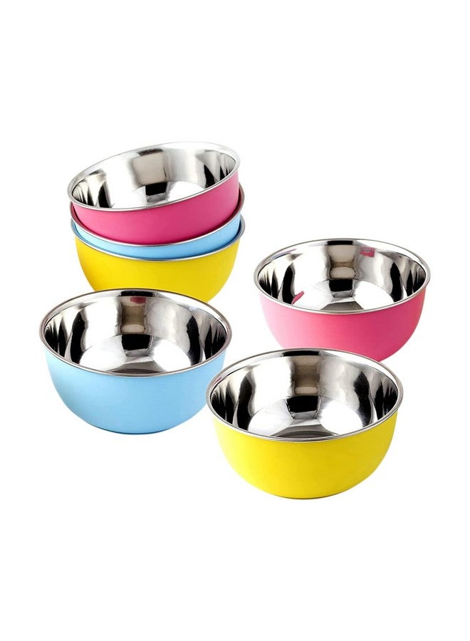 Zaib Zaib Stainless Steel and Plastic Coated Microwave Safe Bowls | Multipurpose Storage Containers | No Lid | Capacity - 500 ML (14 CM- 6 Pcs Multicolor) - Image 1