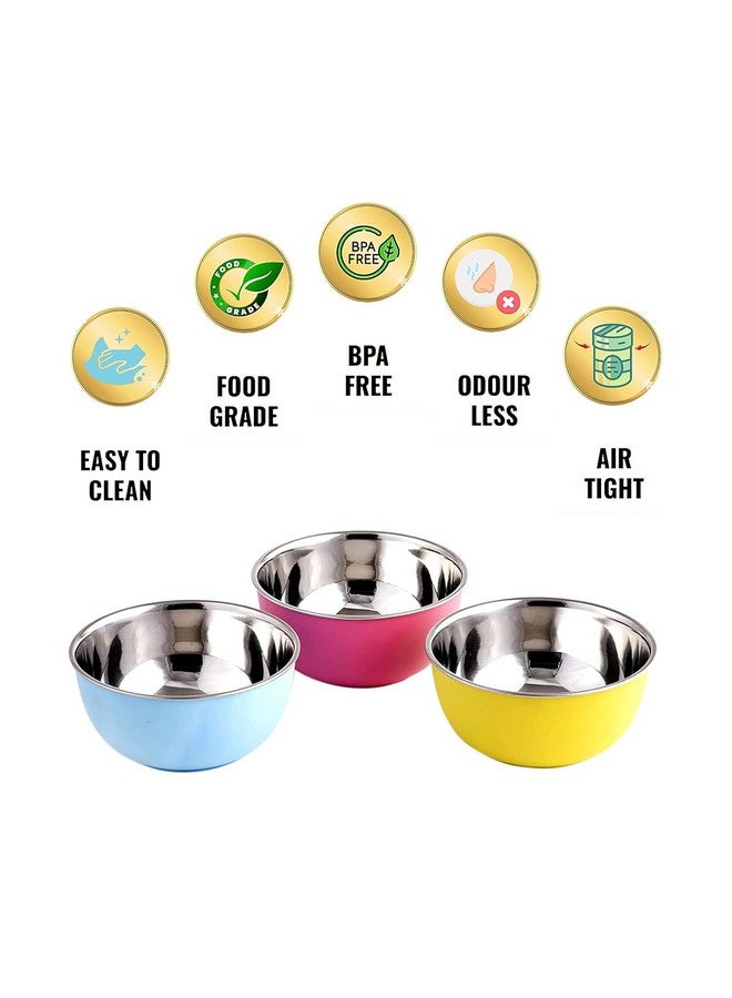 Zaib Zaib Stainless Steel and Plastic Coated Microwave Safe Bowls | Multipurpose Storage Containers | No Lid | Capacity - 500 ML (14 CM- 6 Pcs Multicolor) - Image 2