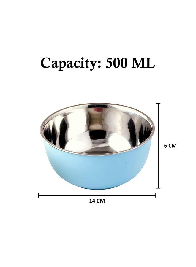Zaib Zaib Stainless Steel and Plastic Coated Microwave Safe Bowls | Multipurpose Storage Containers | No Lid | Capacity - 500 ML (14 CM- 6 Pcs Multicolor) - Image 3