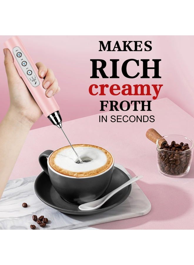 BSRGMS Milk Frother Handheld for Coffee, Electric Whisk 3 Speed Adjustable, Drink Mixer with Stainless 3 Whisks, Rechargeable Hand Frother Wand, Foam Maker for Latte Cappuccino Hot Chocolate Egg Pink - Image 5
