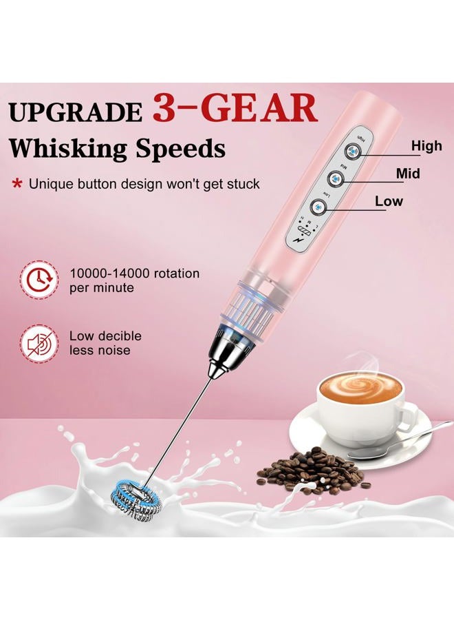 BSRGMS Milk Frother Handheld for Coffee, Electric Whisk 3 Speed Adjustable, Drink Mixer with Stainless 3 Whisks, Rechargeable Hand Frother Wand, Foam Maker for Latte Cappuccino Hot Chocolate Egg Pink - Image 3