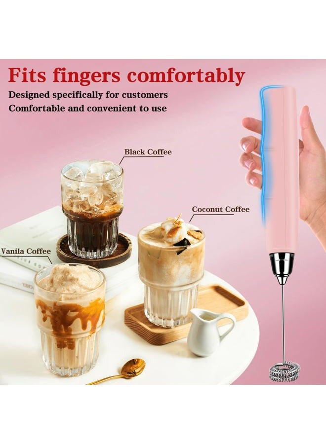 BSRGMS Milk Frother Handheld for Coffee, Electric Whisk 3 Speed Adjustable, Drink Mixer with Stainless 3 Whisks, Rechargeable Hand Frother Wand, Foam Maker for Latte Cappuccino Hot Chocolate Egg Pink - Image 4