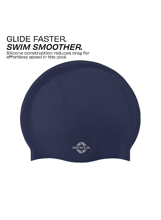 Nivia Classic Silicone Swimming Cap for Adults, Swimming Pool Cap, Swimming Cap for Men & Women, for Swim, Swimming Headwear for Long Hair, Training Cap for Adults, Easy Fit (Navy Blue) - Image 1