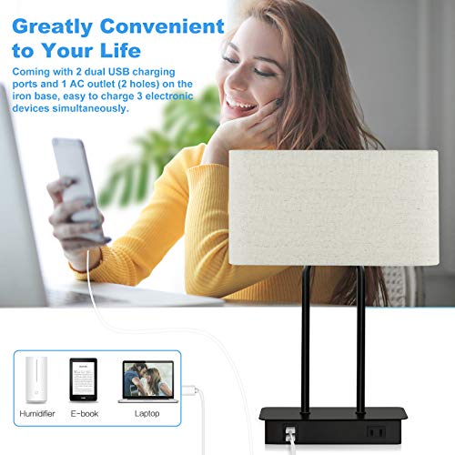 Lakumu Bedside Touch Control Table Lamp with Dual USB Charging Ports 1 AC Outlet, 3 Way Dimmable Modern Nightstand Lamp with Cream Fabric Shade, Desk Lamp for Bedroom Living Room Office with 5000K LED Bulb - Image 3