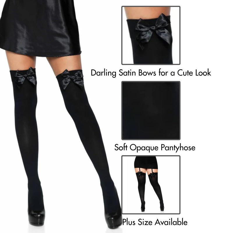 Leg Avenue Women Plus Size Satin Bow Accent Thigh Highs Costume Hosiery, Black, 1X US - Image 4