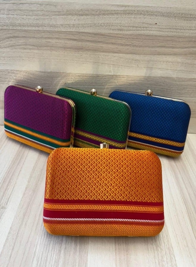 Firstdemand paithani clutch Purse with Chain Sling - Ethnic & Traditional Woven from Semi Paithani Silk Box Clutch (Navy Blue Clutch) - Image 3