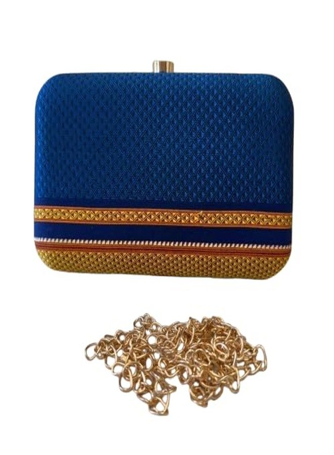 Firstdemand paithani clutch Purse with Chain Sling - Ethnic & Traditional Woven from Semi Paithani Silk Box Clutch (Navy Blue Clutch) - Image 1