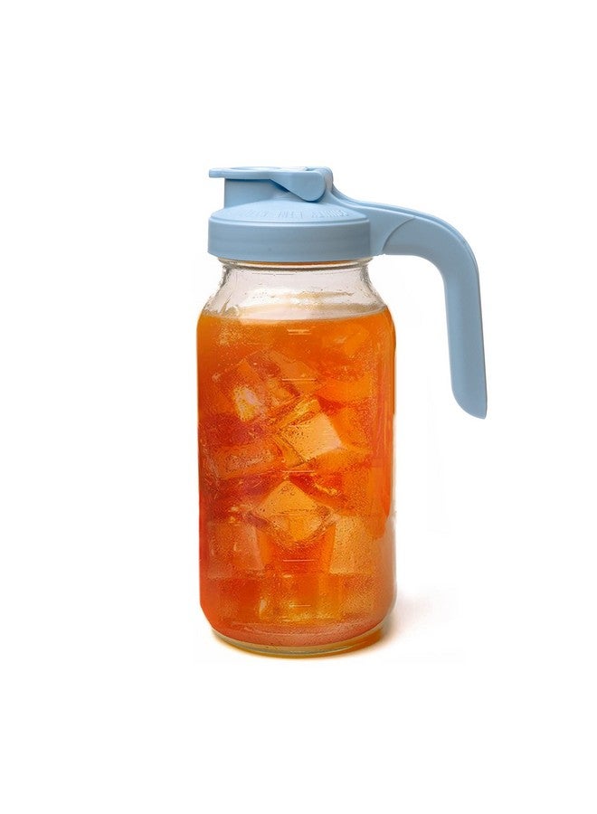 كانتري لاين كيتشن إبريق زجاجي من كاونتي لاين كيتشن مع غطاء - فوهة واسعة، 2 كوارت (64 أونصة) - متين، مقاوم للتسرب - إبريق شاي مثلج وشمسي، قهوة باردة، تخزين حليب الأم، ماء - أزرق سماوي - Image 1