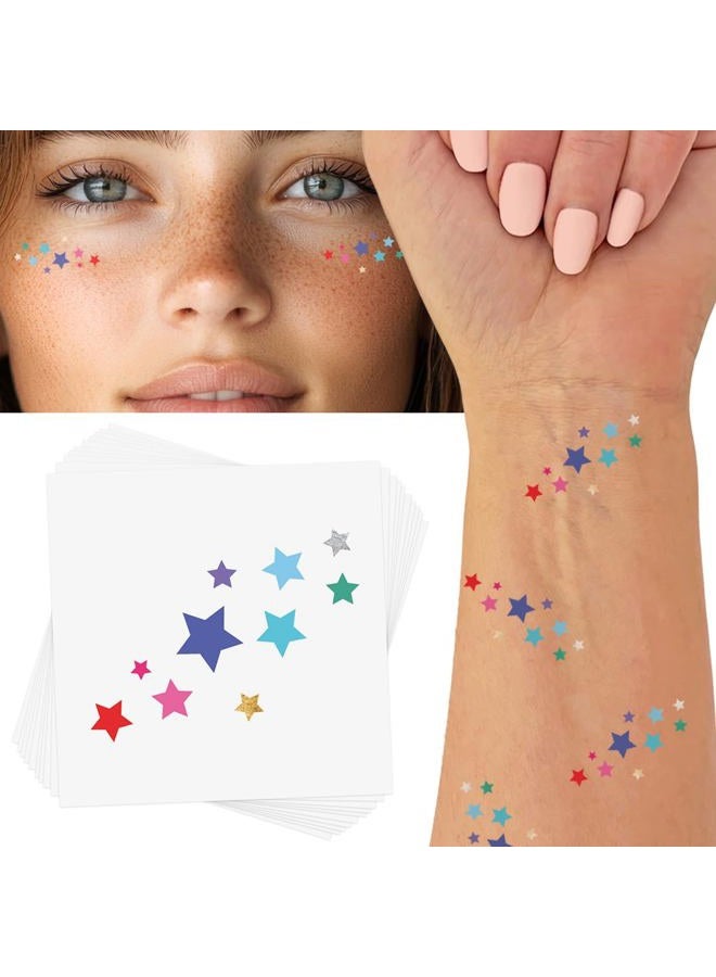 Flash+Tattoos RAINBOW DELIGHT STARS set of 10 premium waterproof metallic foil temporary - Party Favors, temporary rainbow star face jewels - Image 1