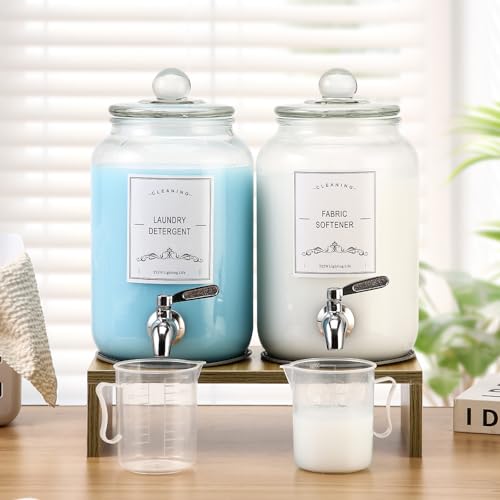 CYYKDA 2-Pack Glass Laundry Detergent Dispenser with Stand, 106oz Leak-Proof Glass Fabric Softener Dispenser- Laundry Soap Dispenser-Reusable Container for Kitchen & Bathroom Storage - Image 4