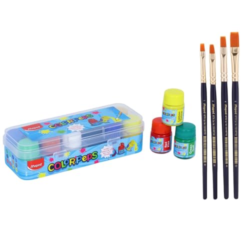 Maped Painting Kit -12 Shades Poster Colours +4 Wooden Handle Brushes-Flat|Soft & Smooth Textured Poster Colours|Vibrant & Rich Shades makespainting Realistic|Soft Movement Bristles|Safe&Non-Toxic - Image 1