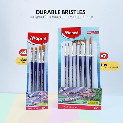Maped Painting Kit -12 Shades Poster Colours +4 Wooden Handle Brushes-Flat|Soft & Smooth Textured Poster Colours|Vibrant & Rich Shades makespainting Realistic|Soft Movement Bristles|Safe&Non-Toxic - Image 3