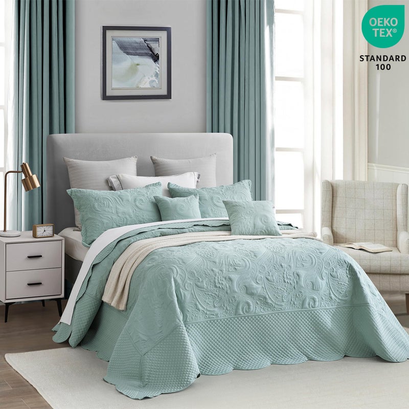 Blythease Oversized King Bedspread 128x120 Extra Wide, Paisley Pattern Design, Lightweight Bedding Cover, Reversible, 5 Piece, 100% Microfiber, Seaglass - Image 3