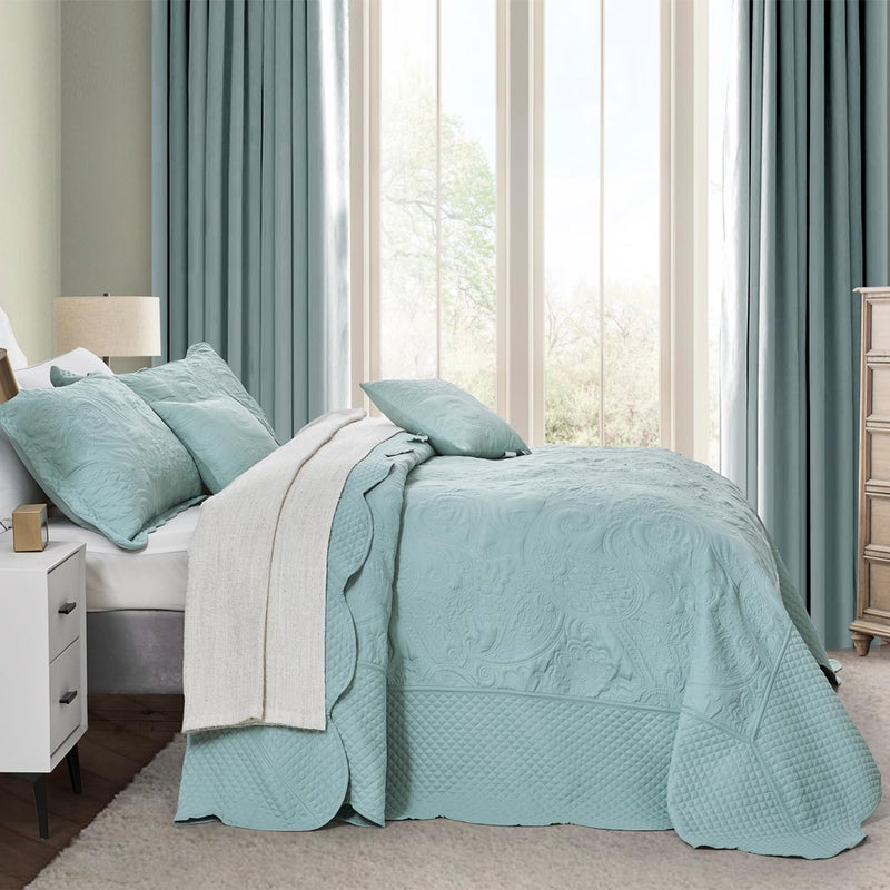 Blythease Oversized King Bedspread 128x120 Extra Wide, Paisley Pattern Design, Lightweight Bedding Cover, Reversible, 5 Piece, 100% Microfiber, Seaglass - Image 2