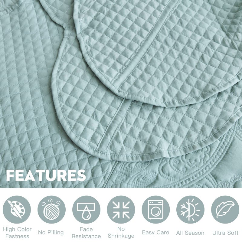 Blythease Oversized King Bedspread 128x120 Extra Wide, Paisley Pattern Design, Lightweight Bedding Cover, Reversible, 5 Piece, 100% Microfiber, Seaglass - Image 4