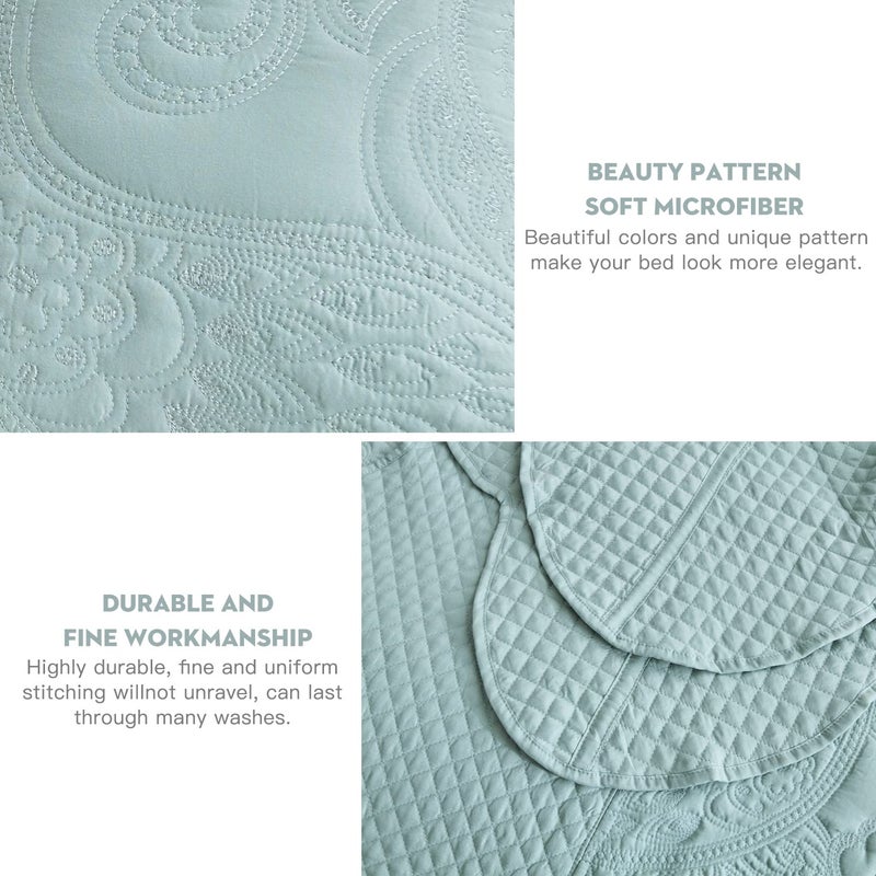 Blythease Oversized King Bedspread 128x120 Extra Wide, Paisley Pattern Design, Lightweight Bedding Cover, Reversible, 5 Piece, 100% Microfiber, Seaglass - Image 5