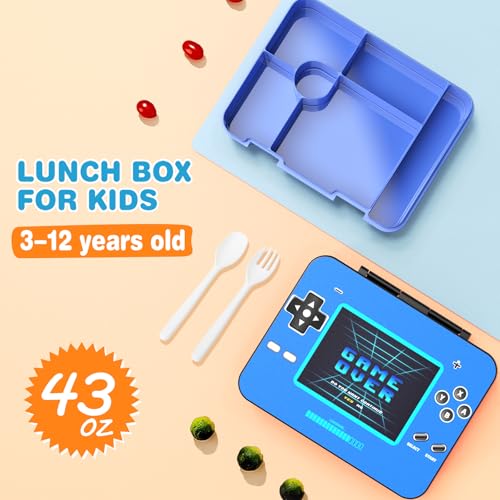 ACESAK Game luminous Boys Backpack - Bento Box with Insulated Lunch Bag Pencil Case, Ice Pack & Utensils Set for Kids, 6 Leakproof Compartments Removable Tray Lunches or Snack Container (Blue) - Image 3