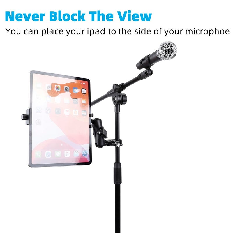 Leenconghui Aluminum Tablet Holder for Mic Stand, Side Mount for All iPad, 360 Rotatable With Super Clamp Compatible for iPad Pro 12.9, Air, Mini, Galaxy Tabs, 4.7-15" Tablets - Image 2