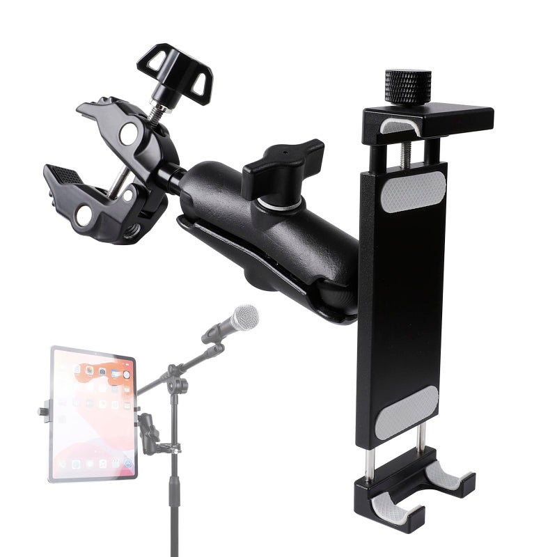 Leenconghui Aluminum Tablet Holder for Mic Stand, Side Mount for All iPad, 360 Rotatable With Super Clamp Compatible for iPad Pro 12.9, Air, Mini, Galaxy Tabs, 4.7-15" Tablets - Image 1