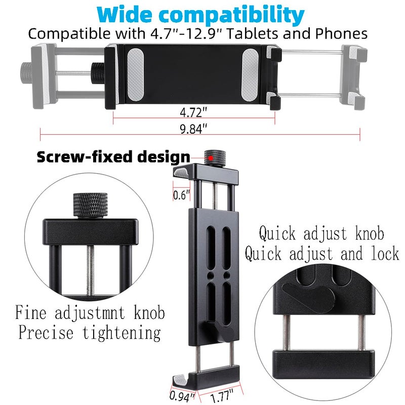 Leenconghui Aluminum Tablet Holder for Mic Stand, Side Mount for All iPad, 360 Rotatable With Super Clamp Compatible for iPad Pro 12.9, Air, Mini, Galaxy Tabs, 4.7-15" Tablets - Image 5