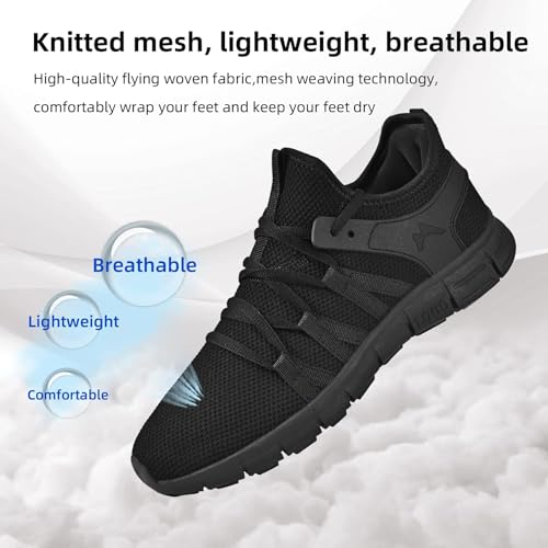 AOE Womens Walking Running Shoes Ultra Lightweight Breathable Mesh Tennis Shoes Non Slip Athletic Workout Gym Sneakers 9.5women / 8.5men All Black - Image 4