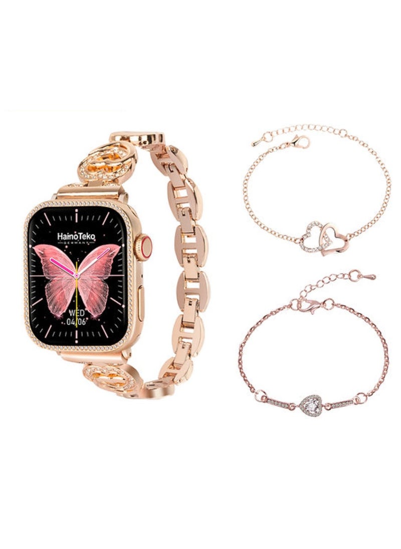 Haino Teko - G10 Mini Smart Watch Rose Gold Edition Ladies Smart Watch With 4 Pcs Strap And Stylish Bracelet Combo Smartwatch For Women Best Gift For Her App Operated Voice Call Watch Features AMOLED Display - Image 1