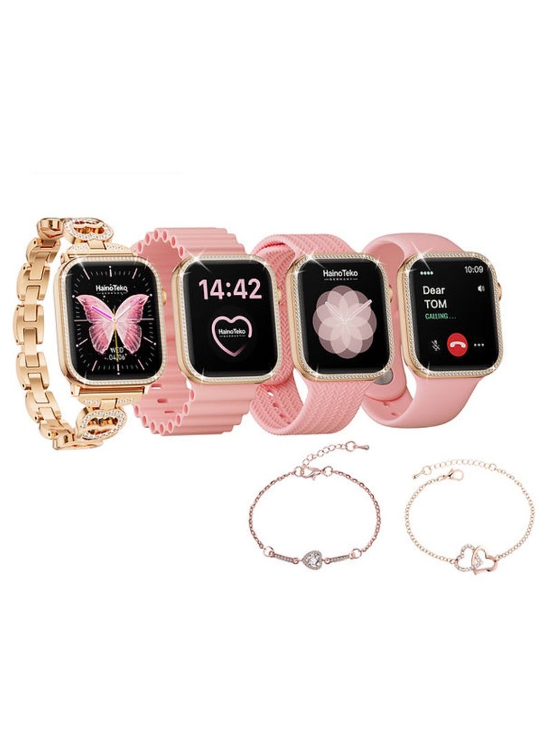 Haino Teko - G10 Mini Smart Watch Rose Gold Edition Ladies Smart Watch With 4 Pcs Strap And Stylish Bracelet Combo Smartwatch For Women Best Gift For Her App Operated Voice Call Watch Features AMOLED Display - Image 1