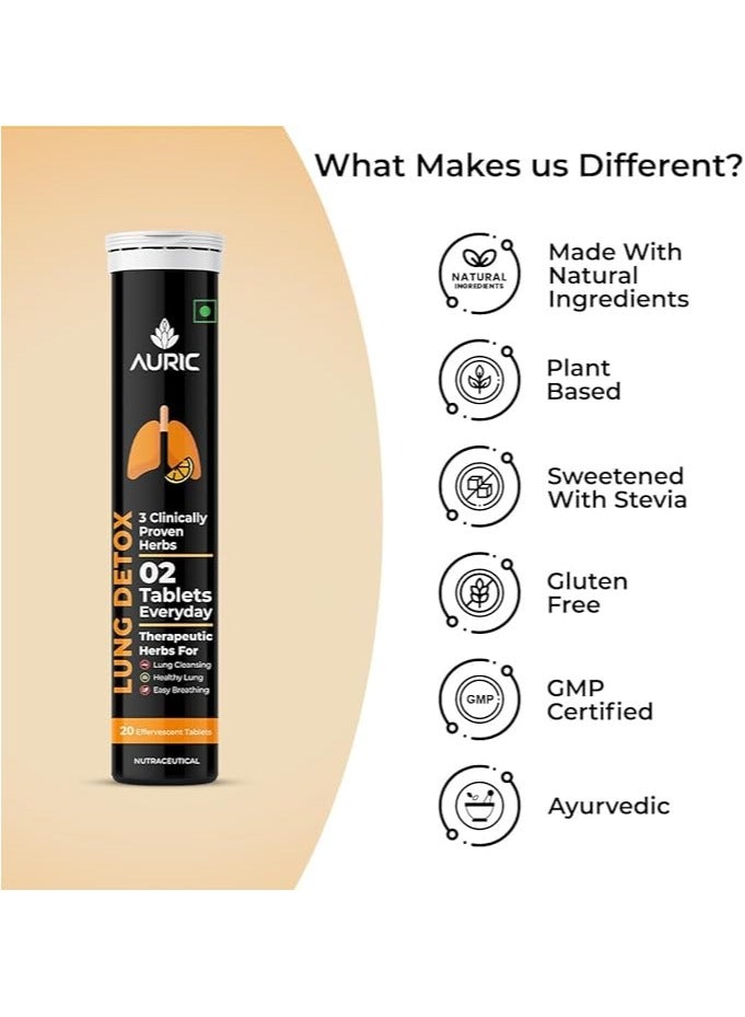 Auric Lung Detox Supplement With Natural Blend of NAC (N acetyl L cysteine), Pushkarmool, Piper Longum & Licorice Herbs Extract | Lungs Cleaner for Detoxification and Immune Defence Pack of 20 Tablets - Image 2