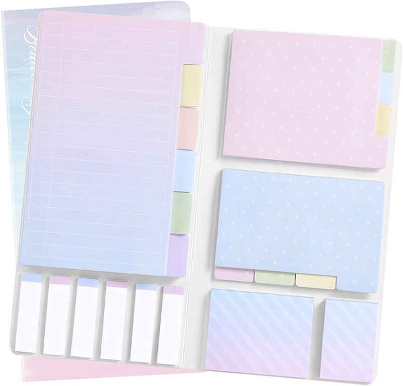 MeRaYo Sticky Notes Set Neon Memo Pad Divider Self Stick Notes Pads with Bookmark Index for Planner Sticky Notes for School Home Office Supplies (Pink) - Image 1