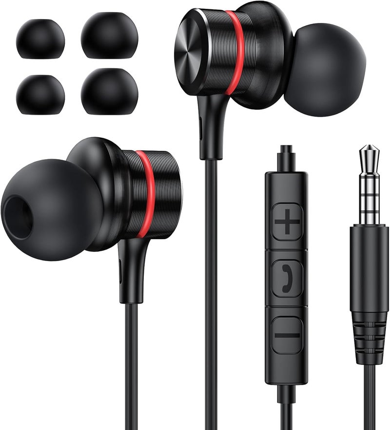 MOSWAG Wired Earbuds, 3.5mm Black Wired Earbuds with Microphone, In-Ear Noise Cancelling Headphones Compatible with Mobile Phones, Desktop PCs, Tablets, Laptops, MP3s, MP4s, 1 PACK - Image 1