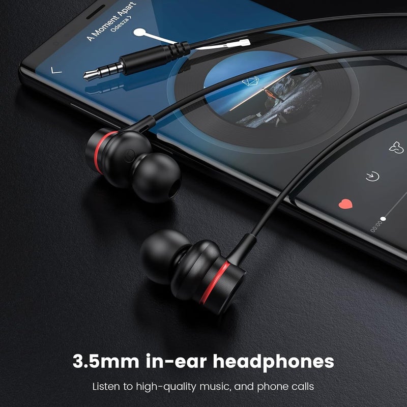 MOSWAG Wired Earbuds, 3.5mm Black Wired Earbuds with Microphone, In-Ear Noise Cancelling Headphones Compatible with Mobile Phones, Desktop PCs, Tablets, Laptops, MP3s, MP4s, 1 PACK - Image 2