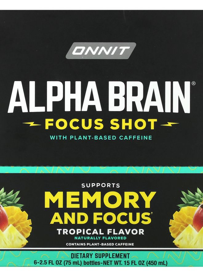 Onnit Alpha Brain Focus Shot Tropical 6 Bottles 2.5 fl oz (75 ml) Each