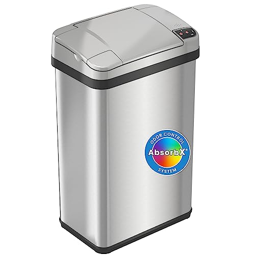 iTouchless 4 Gallon Trash Can with AbsorbX Odor Filter and Lemon Fragrance Touchless Automatic Waste Bin, Perfect for Office and Bathroom, Stainless Steel, Sensor - Image 1