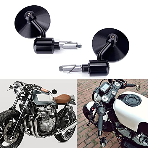 Rich Choices Universal Black Motorcycle Aluminum Rearview Side Mirrors 7/8" Bar End For Cafe Racer Bobber Cruiser Scooter (Black#1) - Image 1